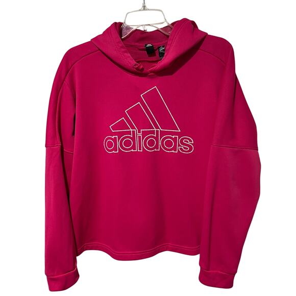 adidas Athletics Pullover Hoodie Climawarm Sweatshirt Sz XL Pink Boxy Short - Picture 1 of 14